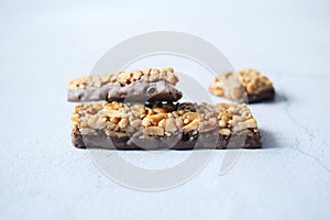 protein almond chocolate sweet bar on white