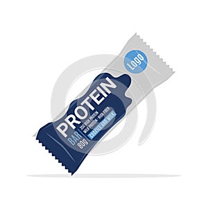 Protein bar icon. Protein snack chocolate energy mockup. Vector flat packet design