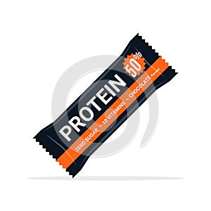 Protein bar icon. Protein snack chocolate energy mockup. Vector flat packet design