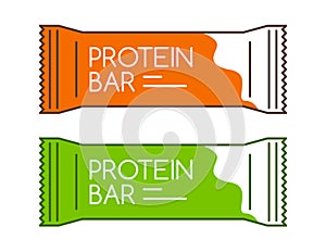 Protein bar icon. Protein snack chocolate energy mockup. Vector flat packet design