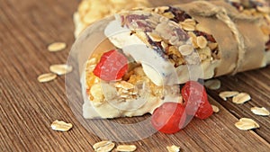 Protein bars with peanut butter and dried fruit, healthy snack