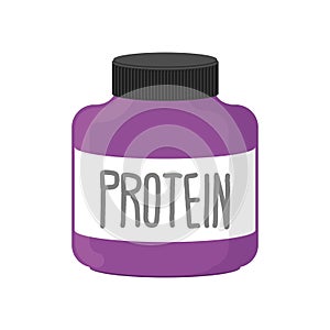 Protein container. Packing sports nutrition on white background.