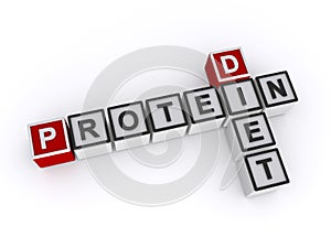 Protein diet word block on white