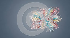 Protein helix and atomic bond complex rendered