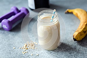 Protein milkshake or smoothie with banana