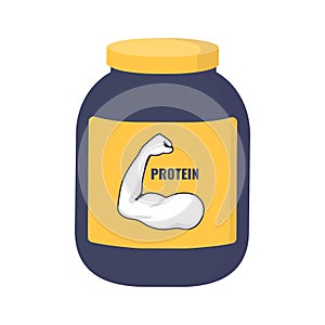 Protein powder jar with a strong arm on the sticker