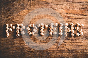 Proteins written on wood photo