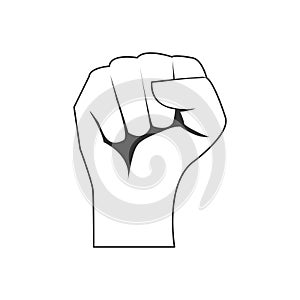 Protest arm symbol. Fist line male hand up vector isolated on white.