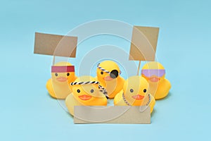 Protest concept, rubber ducks are protesting
