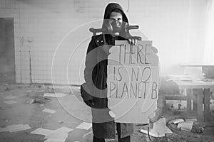 Protest. Global warming. Homemade poster at environmental rally. A homemade sign, saying there is no planet b, survivor