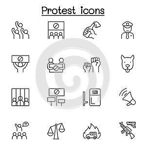 Protest icons set in thin line style