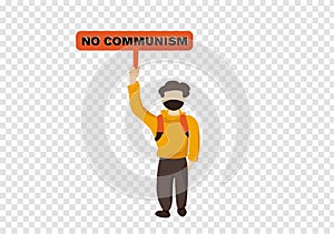 A protest man with democracy no coup sign campaign vector isolated on transparency background