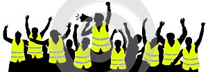 Protest movement of yellow vests. Crowd people silhouette vector