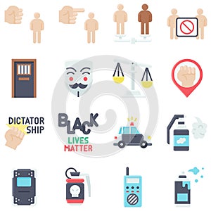 Protest related vector icon set 1, flat style