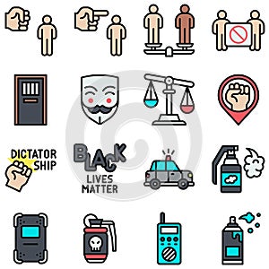 Protest related vector icon set 1, filled style