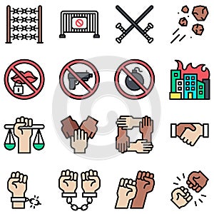 Protest related vector icon set 3, filled style