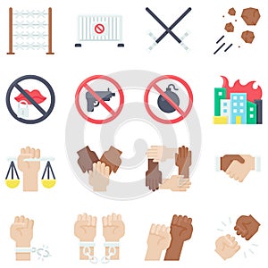 Protest related vector icon set 3, flat style
