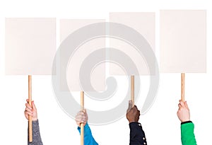 Protest signs in hands photo