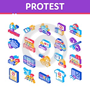 Protest And Strike Isometric Icons Set Vector