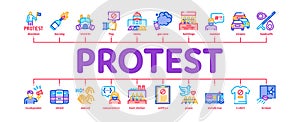 Protest And Strike Minimal Infographic Banner Vector