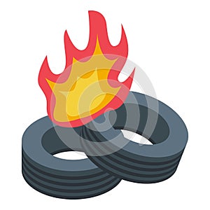 Protest tires fire icon isometric vector. Conflict support