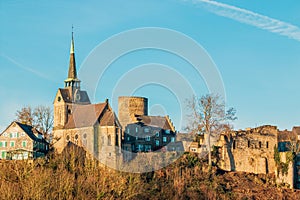 Protestant church and castle ruins in Wetter an der Ruhr above the Harkortsee