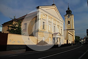 Protestant church on Main square in Krupina, Slovakia