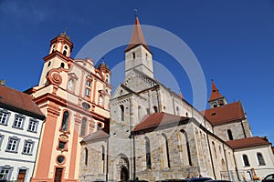Protestant town church and Catholic Basilica St. Vitus in Ellwangen, Germany.