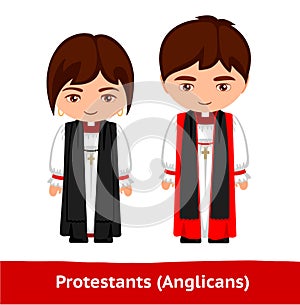 Protestants, anglicans. Pastors. Man and woman.