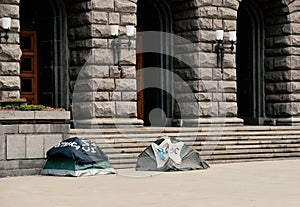 Protestants are living in tents