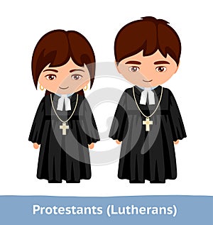 Protestants, lutherans. Pastors. Man and woman.