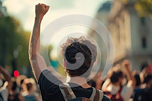 Protester raising fist in a powerful demonstration