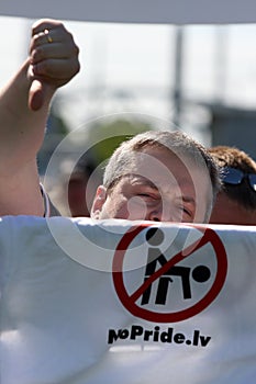 Protesters in gay pride in Riga 2008