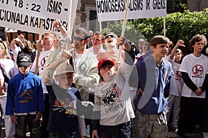 Protesters in gay pride in Riga 2008