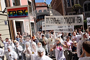 Protesters in gay pride in Riga 2008