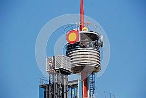 Protestor climbing mast, Barcelona