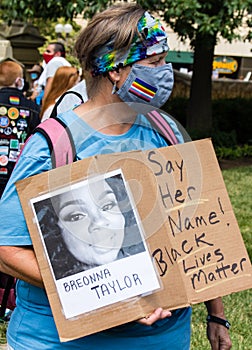 Breonna Taylor Say Her Name Sign at a Protest in Downtown Columbus Ohio