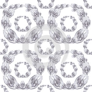 Proteus flowers. Abstract wallpaper with floral motifs. Seamless pattern. Wallpaper.