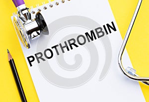 Prothrombin is a vitamin K-dependent glycoprotein synthesized in the liver. Word written on medical concept