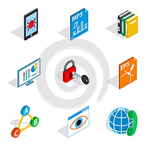 Protocol icons set, isometric style