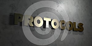 Protocols - Gold text on black background - 3D rendered royalty free stock picture