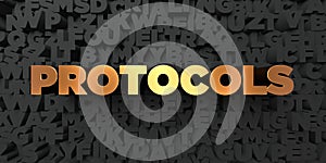 Protocols - Gold text on black background - 3D rendered royalty free stock picture