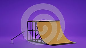 Prototype of half pipe skateboard ramp. 3d illustration
