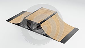 Prototype of half pipe skateboard ramp. 3d illustration