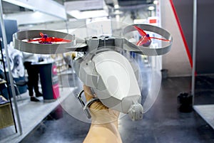 Prototype model helicopter printed on 3d printer close-up.