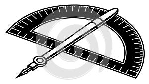 Protractor and Compass, Geometry and Architectural Design Tools, vector design Generative AI