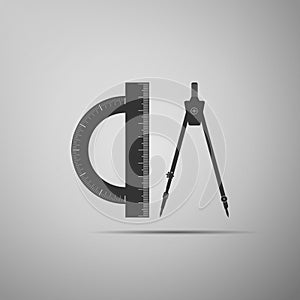 Goniometro un disegno bussola icona sul grigio. disegno professionalmente attrezzo. dispositivi 