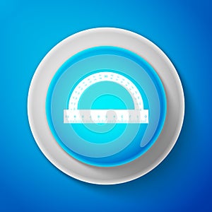 Protractor grid for measuring degrees icon isolated on blue background. Tilt angle meter. Measuring tool. Geometric
