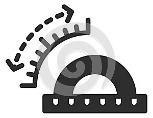 Protractor measure angle tool. Geometric black icon