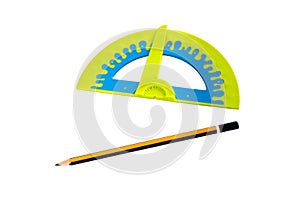 Protractor. School protractor with ruler